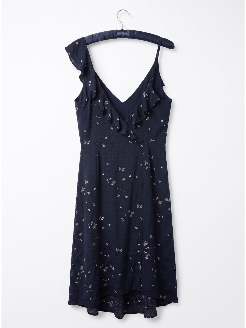 XOXO Collection Navy Floral One Shoulder Ruffle Dress Women's Size 4